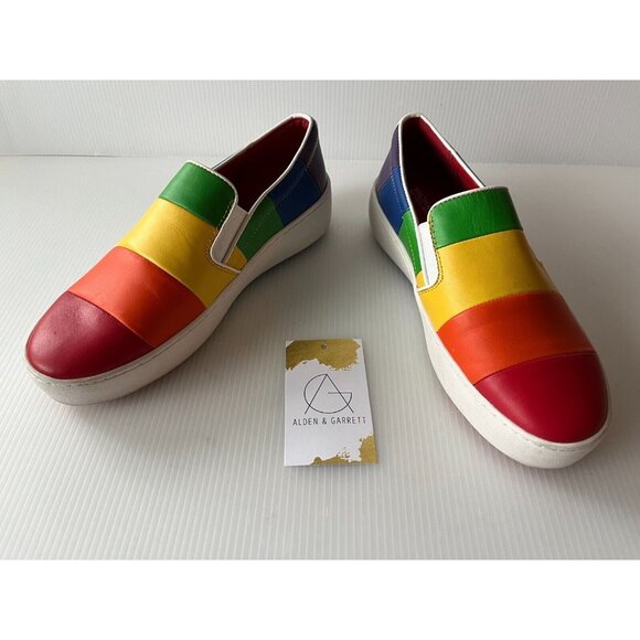 Michael Kors Rainbow Striped Leather Slip-On Sneakers, Size 6.5 (US) - Picture 1 of 11
